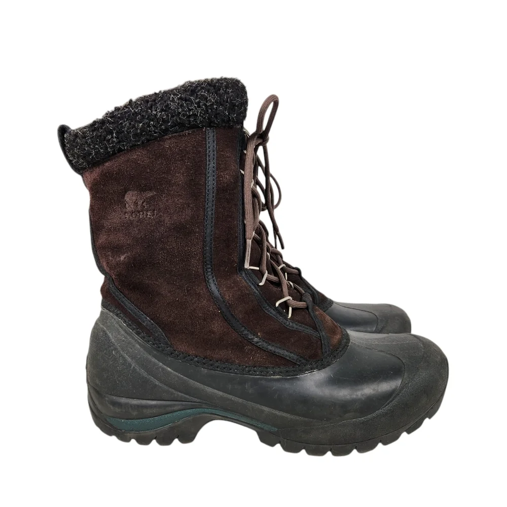 Sorel Cumberland Brown Leather Faux Fur Insulated Winter Boots Women's Size 9